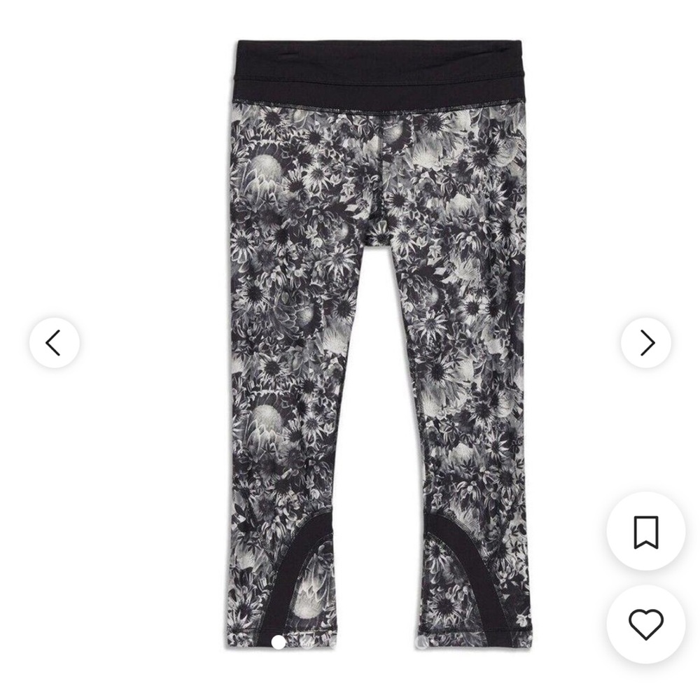 Lululemon Inspire Crop Black and White Flower Size 4